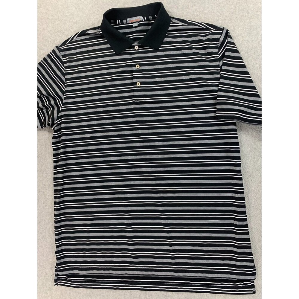 Peter Millar Summer Comfort Striped Short Sleeve Polo Shirt (Men's XL) Black